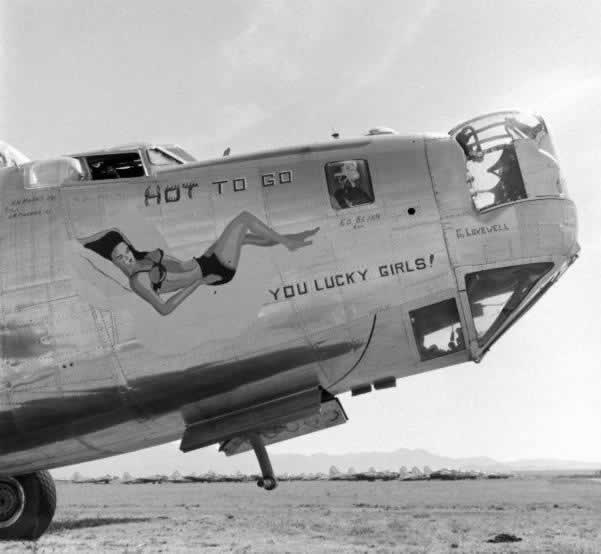 B-24 Liberator "Hot To Go" ..."You Lucky Girls" stored in the Arizona desert boneyard Post-WWII at Kingman AAF 